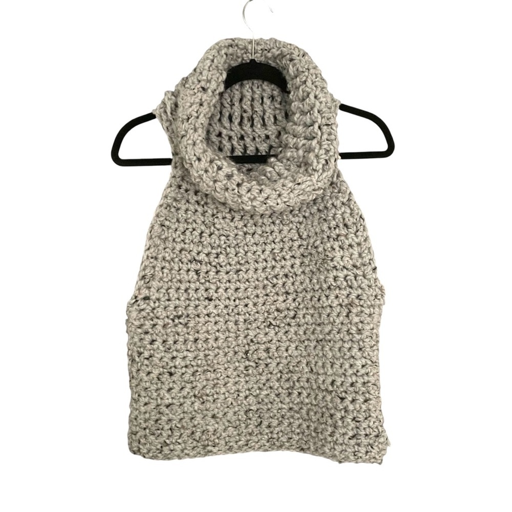 HANDMADE HANDKNIT Chunky Sleeveless Sweater Vest Cowl Neck Cropped Gray S/M